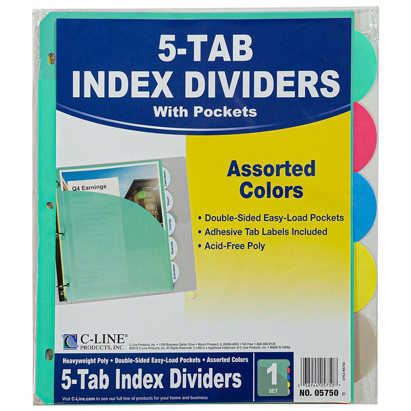 #12706 5 TAB POLY INDEX DIVIDERS WITH SLANT POCKET ASSORTED 5 STAND TAB