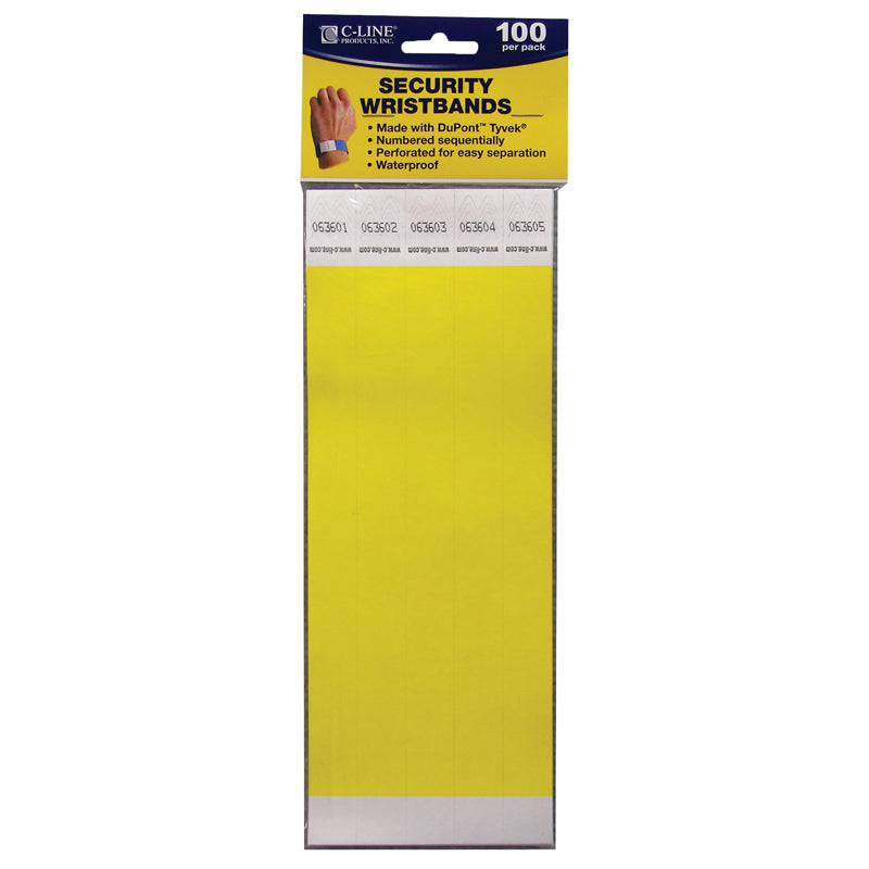 #12787 C LINE DUPONT TYVEK YELLOW SECURITY WRISTBANDS 100PK