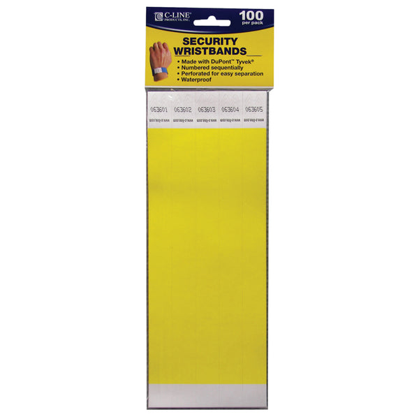 #12787 C LINE DUPONT TYVEK YELLOW SECURITY WRISTBANDS 100PK