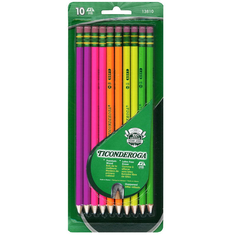 #14876 TICONDEROGA NEON WOOD PENCILS 10PK PREMIUM