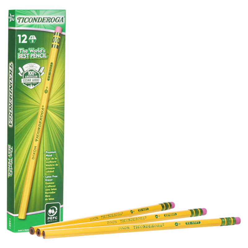 #54023 ORIGINAL TICON PENCILS NO 1 12BX EXTRA SOFT YELLOW UNSHARPENED