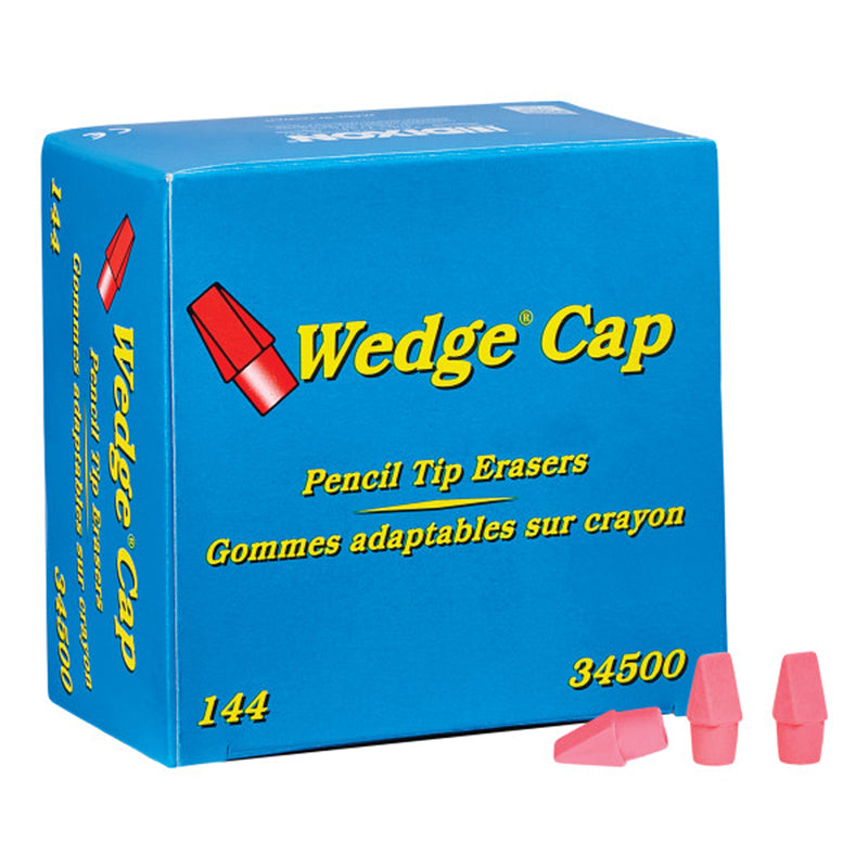 #54081 WEDGE PENCIL CAP ERASERS PINK 144PK