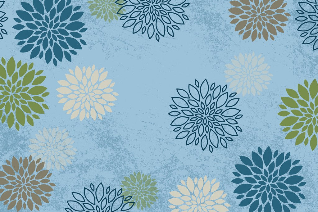 #59174 Delightful Dahlia Green, 6ft x 9ft Rectangle Rug