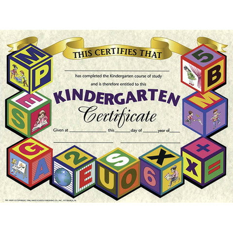 #20043 CERTIFICATES KINDERGARTEN 30/PK 8.5 X 11