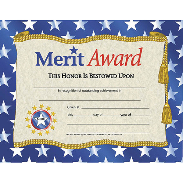 #20046 CERTIFICATES MERIT AWARD 30/PK W/ STARS 8.5 X 11