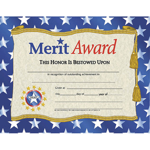 #20046 CERTIFICATES MERIT AWARD 30/PK W/ STARS 8.5 X 11