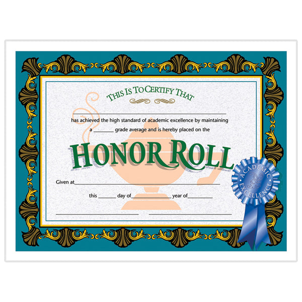#20050 CERTIFICATES HONOR ROLL BLUE 30/PK RIBBON 8.5 X 11