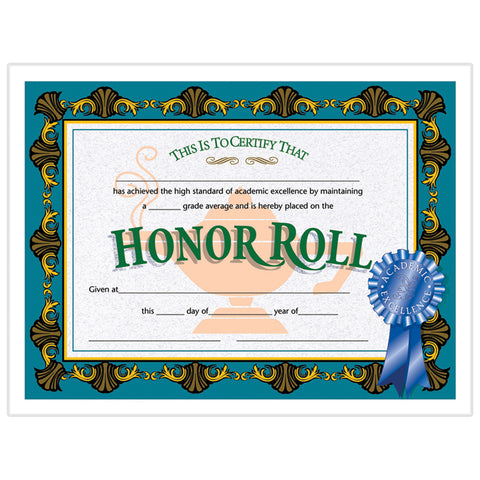 #20050 CERTIFICATES HONOR ROLL BLUE 30/PK RIBBON 8.5 X 11