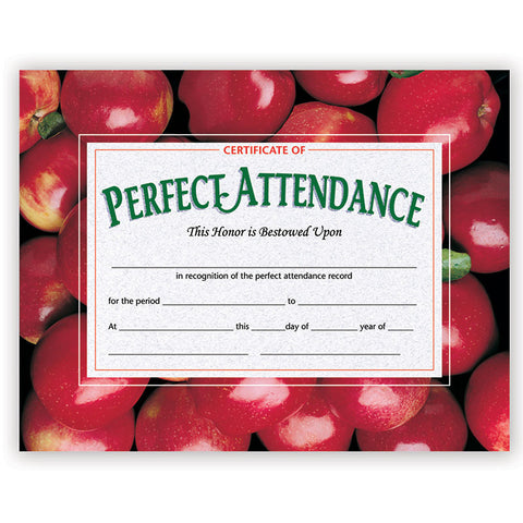 #20051 CERTIFICATES PERFECT 30 PK 8.5 X 11 ATTENDANCE W/ APPLES