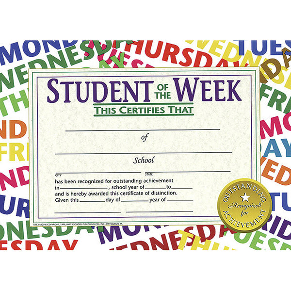 #20061 STUDENT OF THE WEEK 30/PK 8.5 X 11 CERTIFICATES