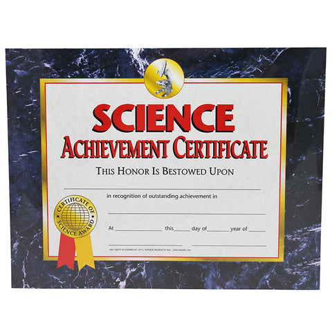 #20070 SCIENCE ACHIEVEMENT 30/PK 8.5 X 11 CERTIFICATES