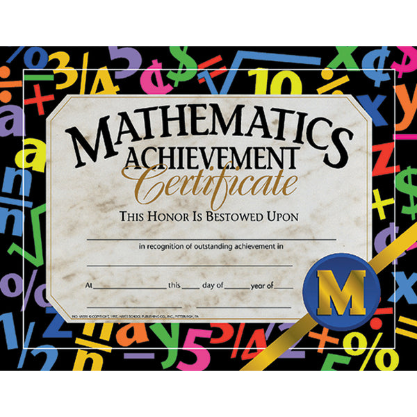 #20076 CERTIFICATES MATHEMATICS 30/PK ACHIEVEMENT 8.5 X 11