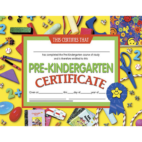 #20083 CERTIFICATES PRE-KINDERGARTEN 30/PK 8.5 X 11 YELLOW