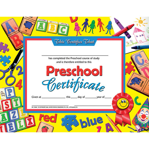 #20087 PRESCHOOL CERTIFICATE 30PK YELLOW BACKGROUND