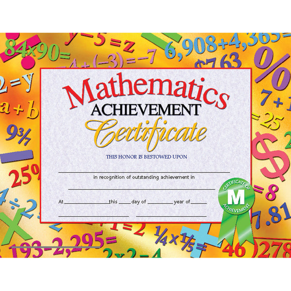 #20126 MATHEMATICS ACHIEVEMENT 30PK CERTIFICATES 8.5 X 11 INKJET LASER