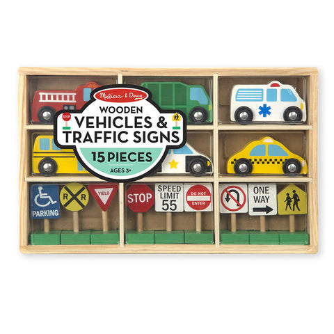 #22883 WOODEN VEHICLES AND TRAFFIC SIGNS