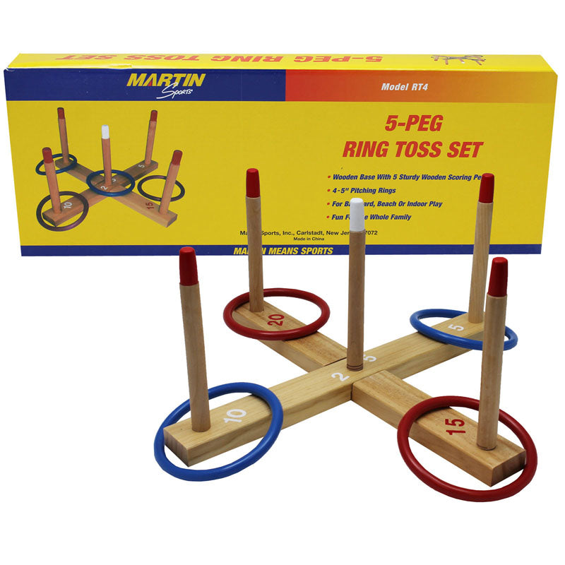 24590 RING TOSS GAME 5-PEG BASE WOOD PEGS 4 PLASTIC RINGS