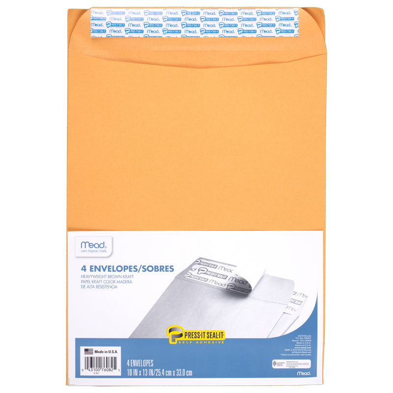 #26301 MEAD PRESS IT SEAL IT 4CT 10 X 13 ENVELOPES