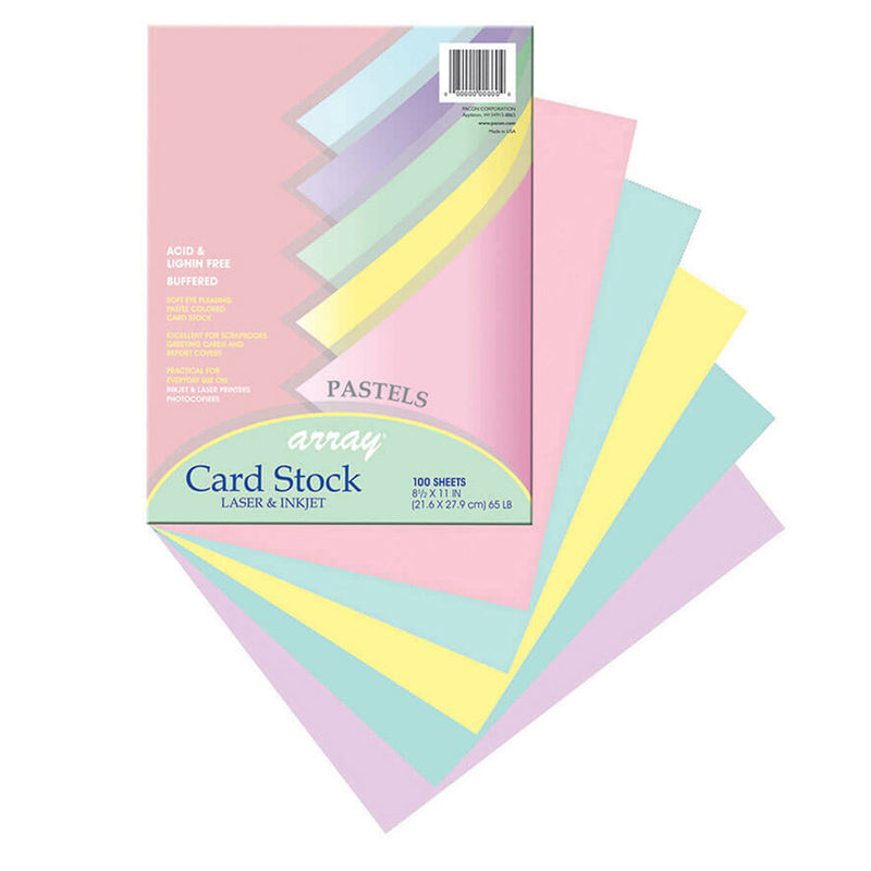 #27968 ARRAY CARD STOCK PASTEL 100 SHT 5 COLORS 8- 1/2 X 11