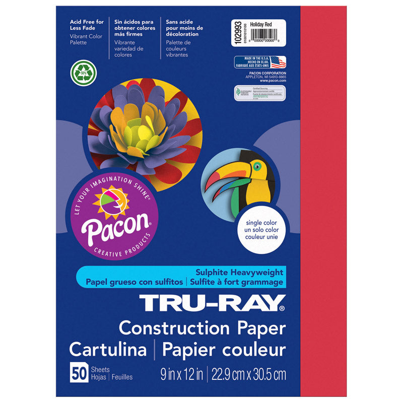 #27978 TRU RAY 9 X 12 HOLIDAY RED 50 SHT CONSTRUCTION PAPER