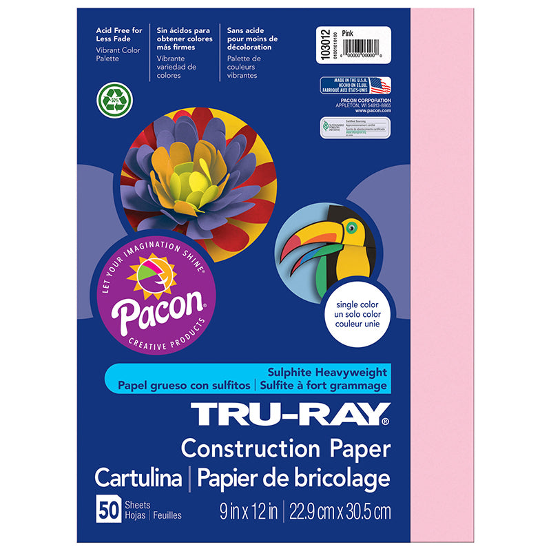 #27988 TRU RAY 9 X 12 PINK 50 SHT  CONSTRUCTION PAPER