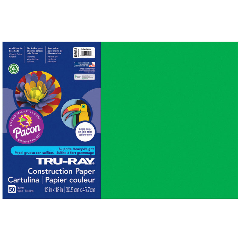 #28007 TRU RAY 12X18 FESTIVE GREEN 50 SHT CONSTRUCTION PAPER