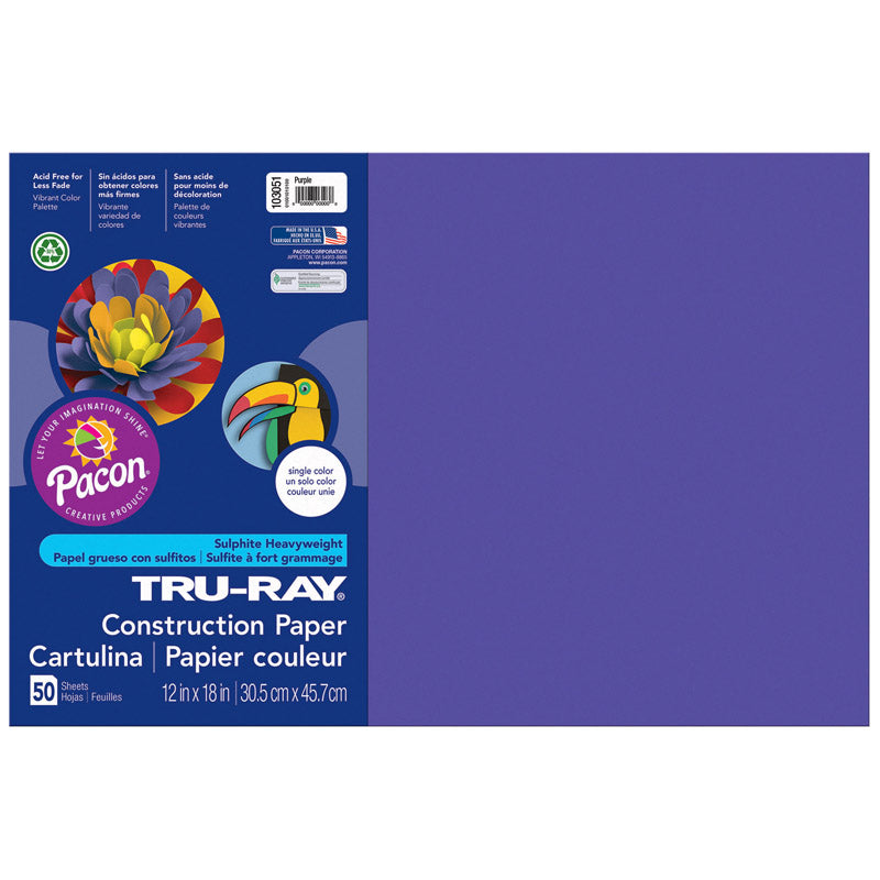 #28017 TRU RAY 12 X 18 PURPLE 50 SHT CONSTRUCTION PAPER