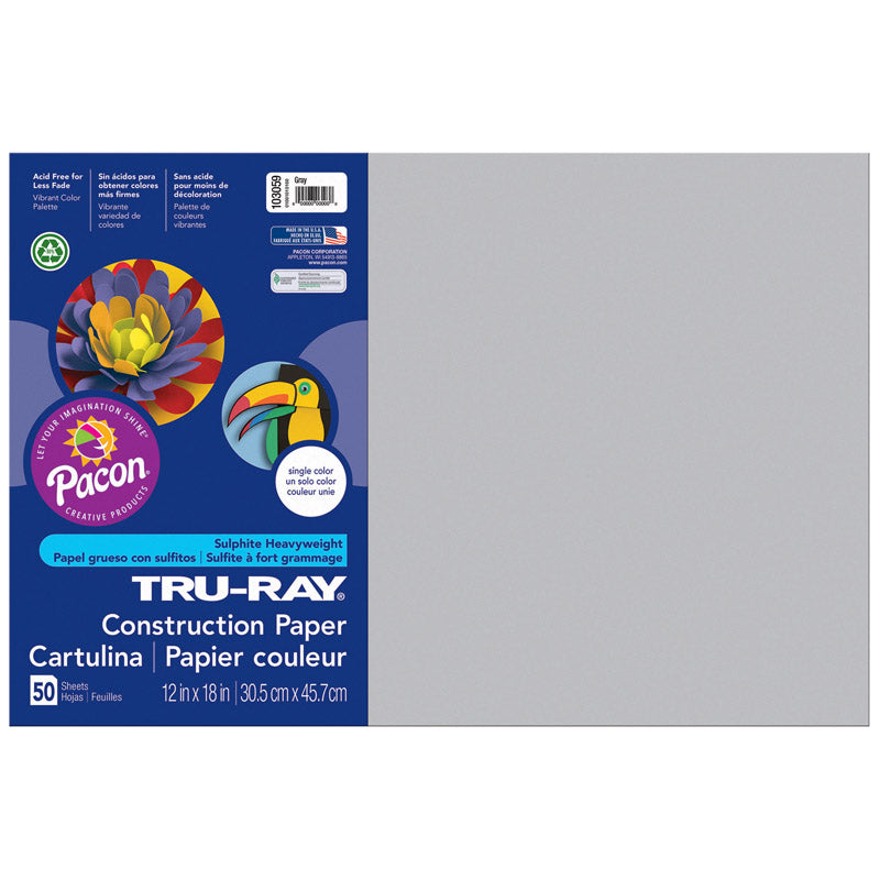 #28023 TRU RAY 12 X 18 GRAY 50 SHT  CONSTRUCTION PAPER