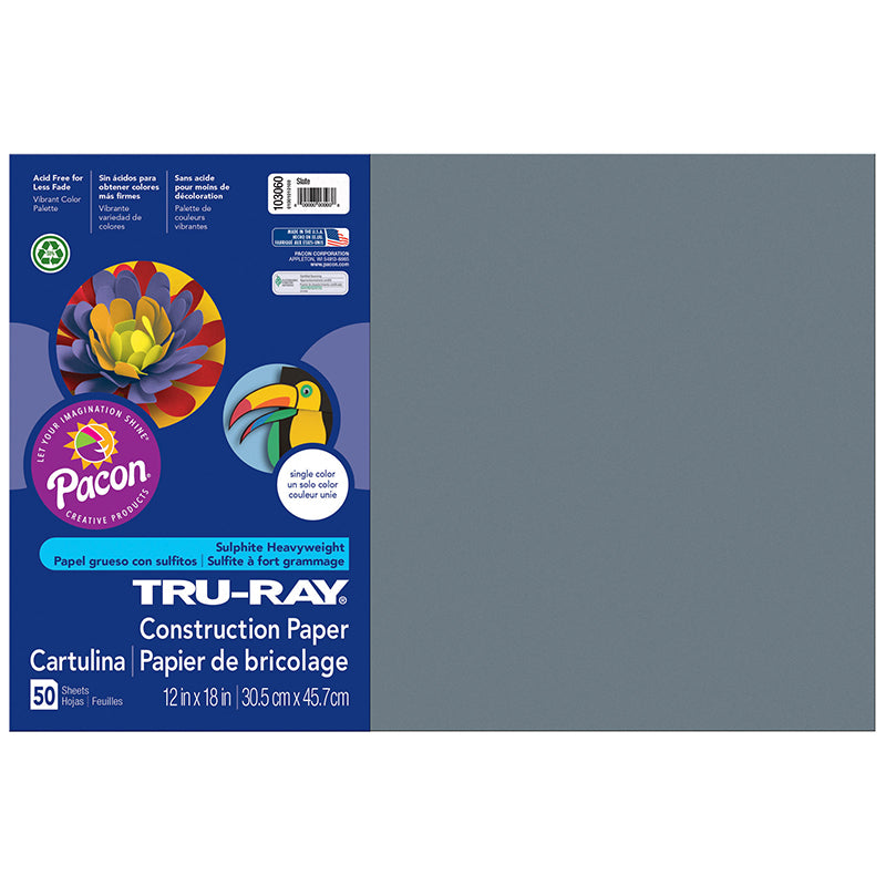 #28024 TRU RAY 12X18 SLATE CONSTRUCTION PAPER 50SHT PER PK