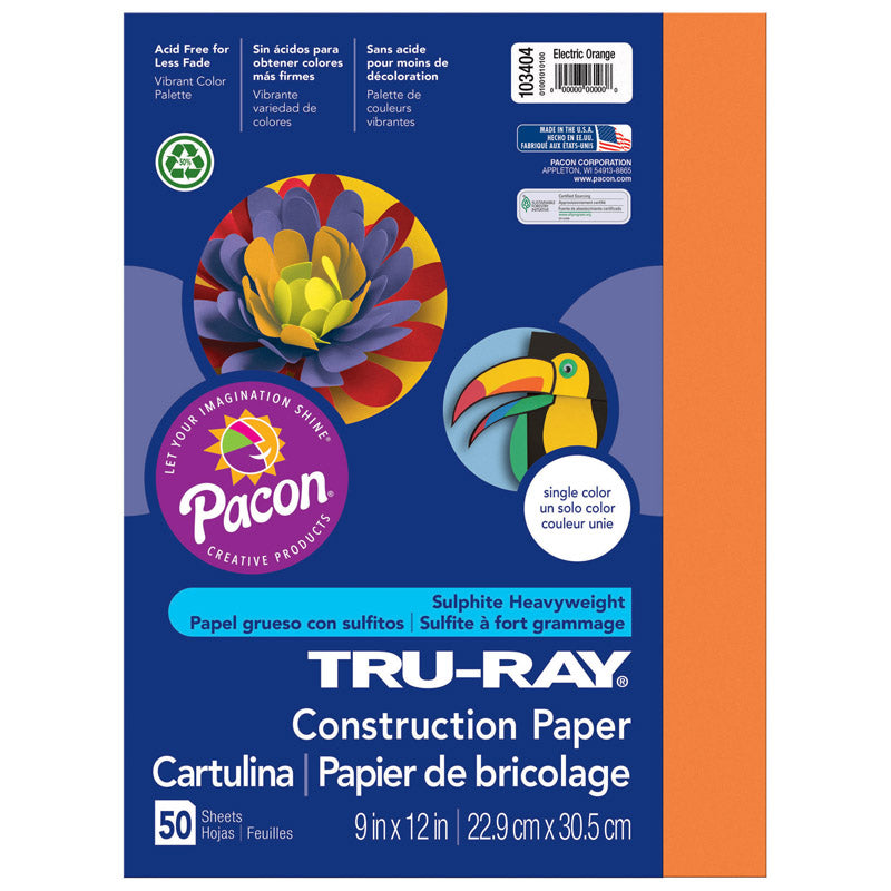#28036 TRU RAY ELECTRIC ORANGE 9X12 FADE RESISTANT CONSTRUCTION PAPER