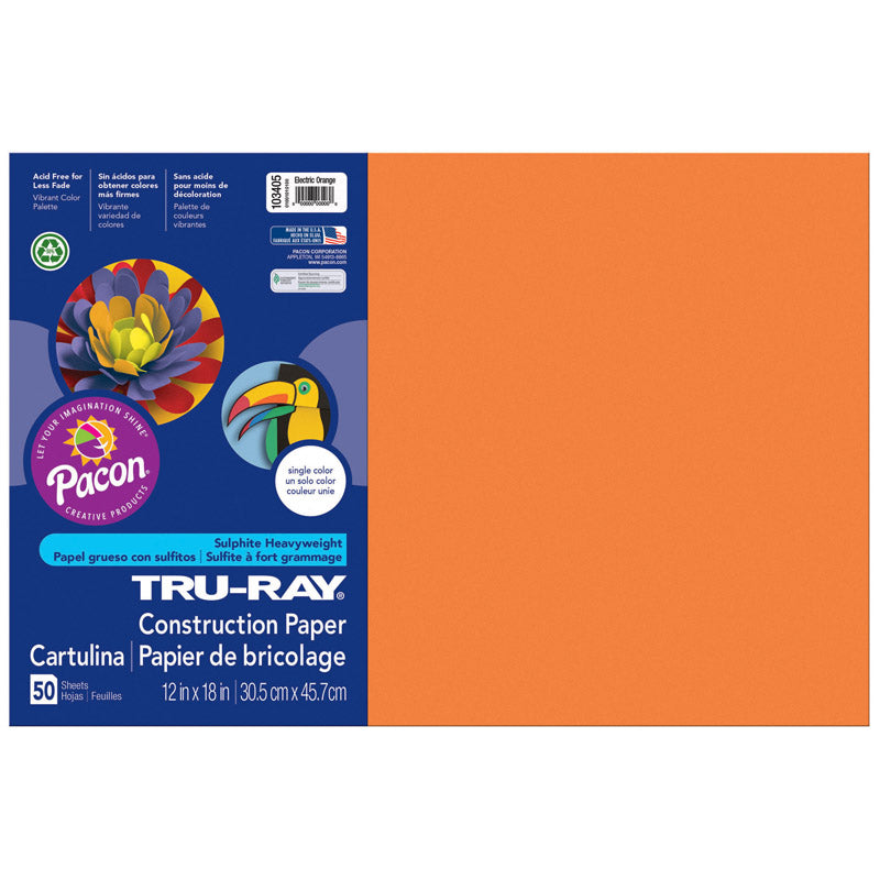 #28037 TRU RAY ELECTRIC ORANGE 12X18 FADE RESISTANT CONSTRUCTION PAPER