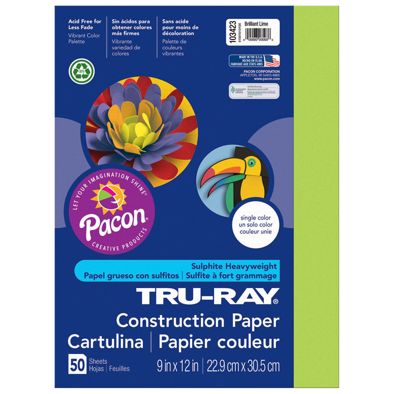 #28038 TRU RAY 9 X 12 BRILLIANT LIME 50SHT CONSTRUCTION PAPER