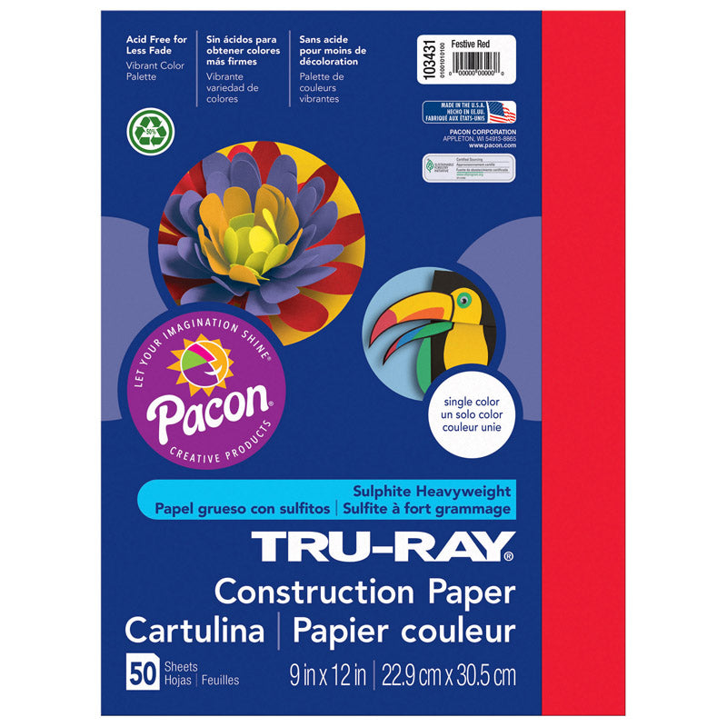 #28042 TRU RAY 9 X 12 FESTIVE RED 50 SHT CONSTRUCTION PAPER