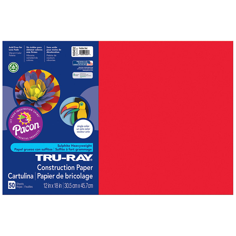 #28043 TRU RAY 12 X 18 FESTIVE RED 50 SHT CONSTRUCTION PAPER