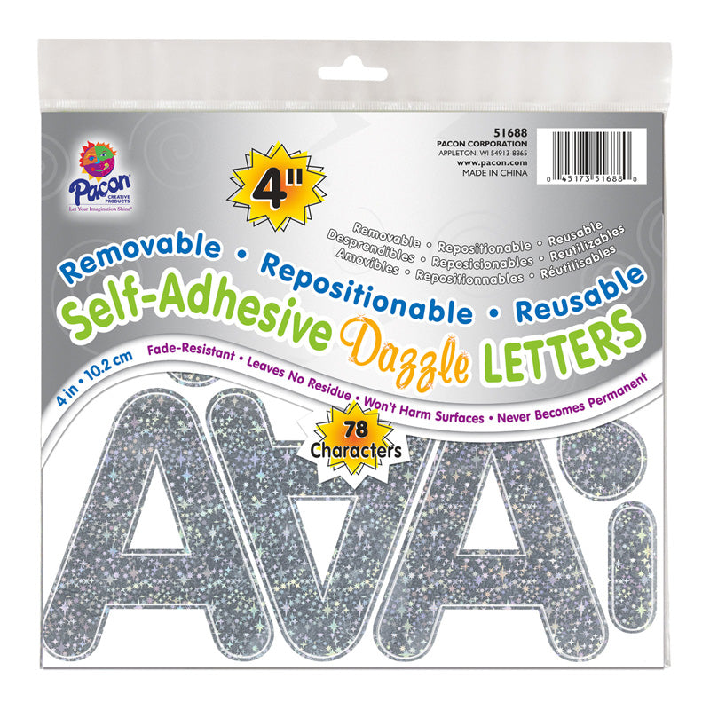 #56127 LETTERS SILVR DAZZLE PUFFY FONT 4IN SELF ADHESIVE