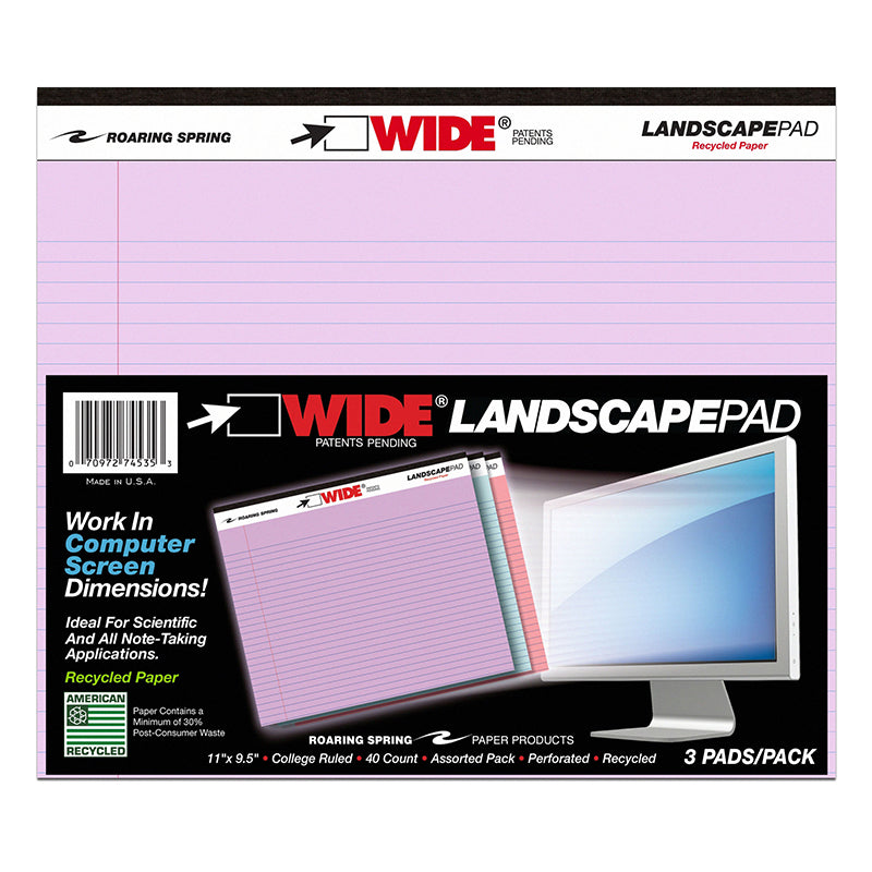 #29708 LEGAL PAD LANDSCAPE ASSORTED 3 PACK ORCHID BLUE AND PINK