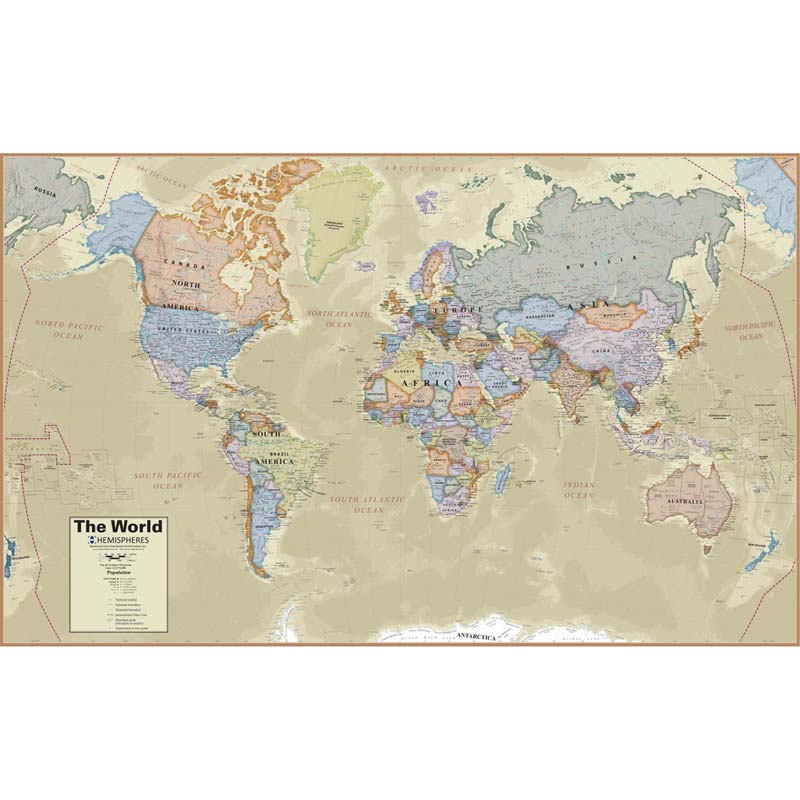 #56722 BOARDROOM SERIES WORLD WALL MAP HEMISPHERES LAMINATED