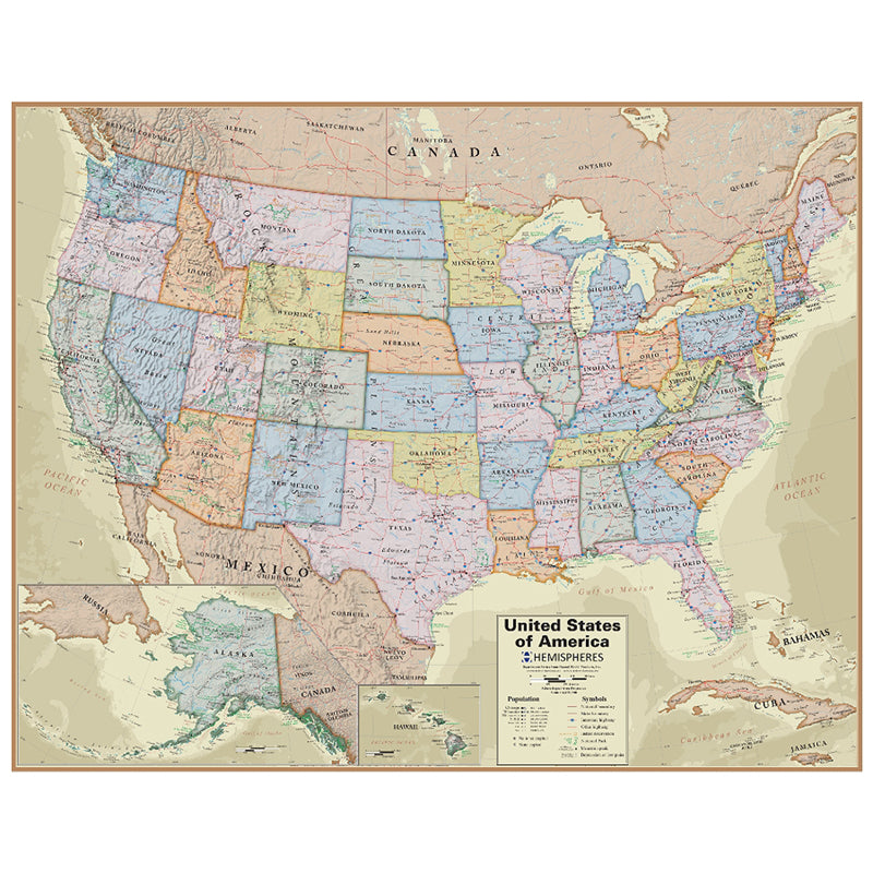 #56723 BOARDROOM SERIES USA WALL MAP HEMISPHERES LAMINATED