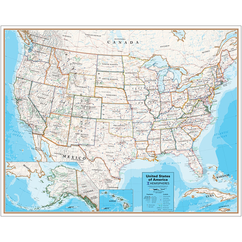 #56725 LAMINATED WALL MAP UNITED STATES HEMISPHERES CONTEMPORARY
