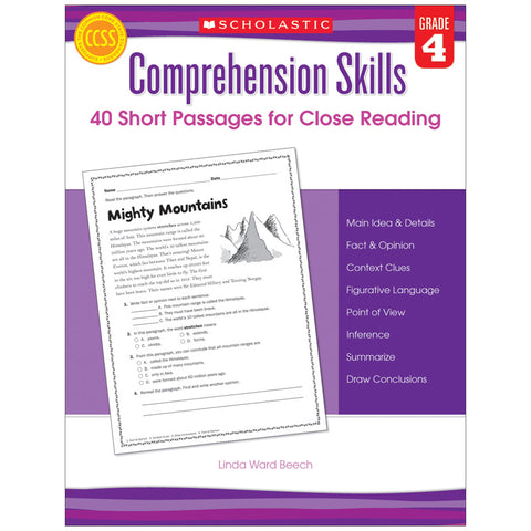 #30817 COMPREHENSION SKILLS GR 4 40 SHORT PASSAGES FOR CLOSE READING