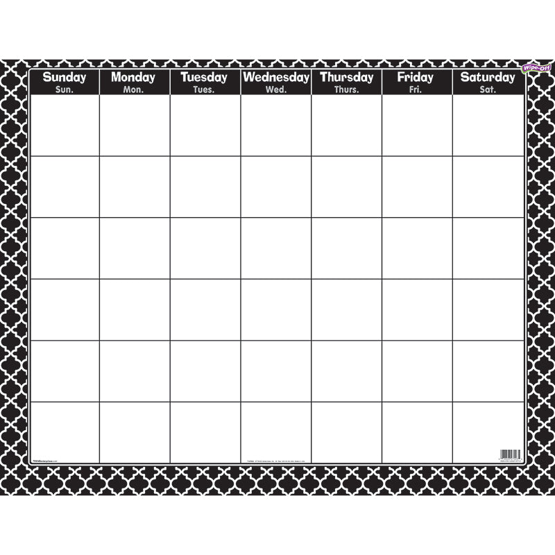#33571 MOROCCAN BLACK WIPE OFF CALENDAR MONTHLY