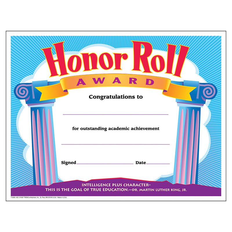 33622 CERTIFICATE HONOR ROLL AWARD 30/PK 8-1/2 X 11 - Factory Select for A Honor Roll Certificate Free Printable