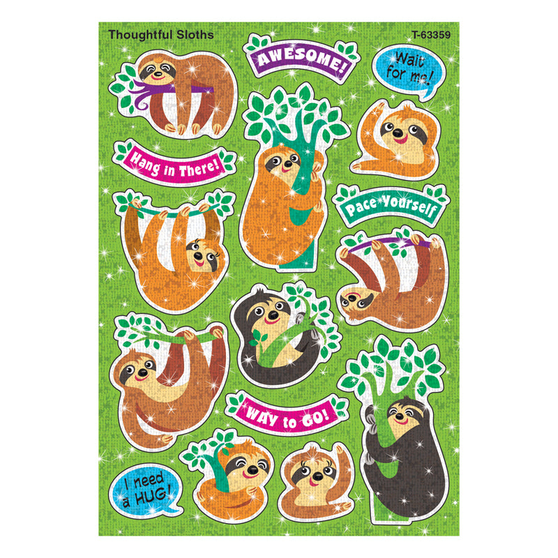 #57389 THOUGHTFUL SLOTHS SPARKLE STICKERS 32 CT