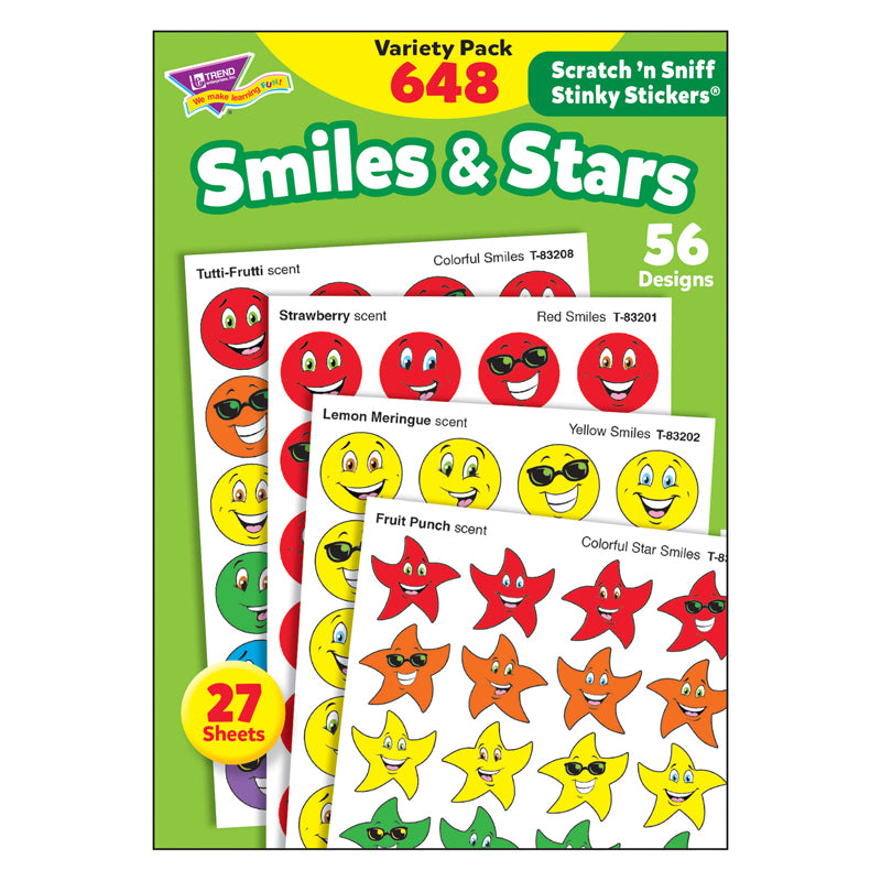 #35423 STINKY STICKERS SMILES STARS 648/PK JUMBO ACID-FREE VARIETY PK