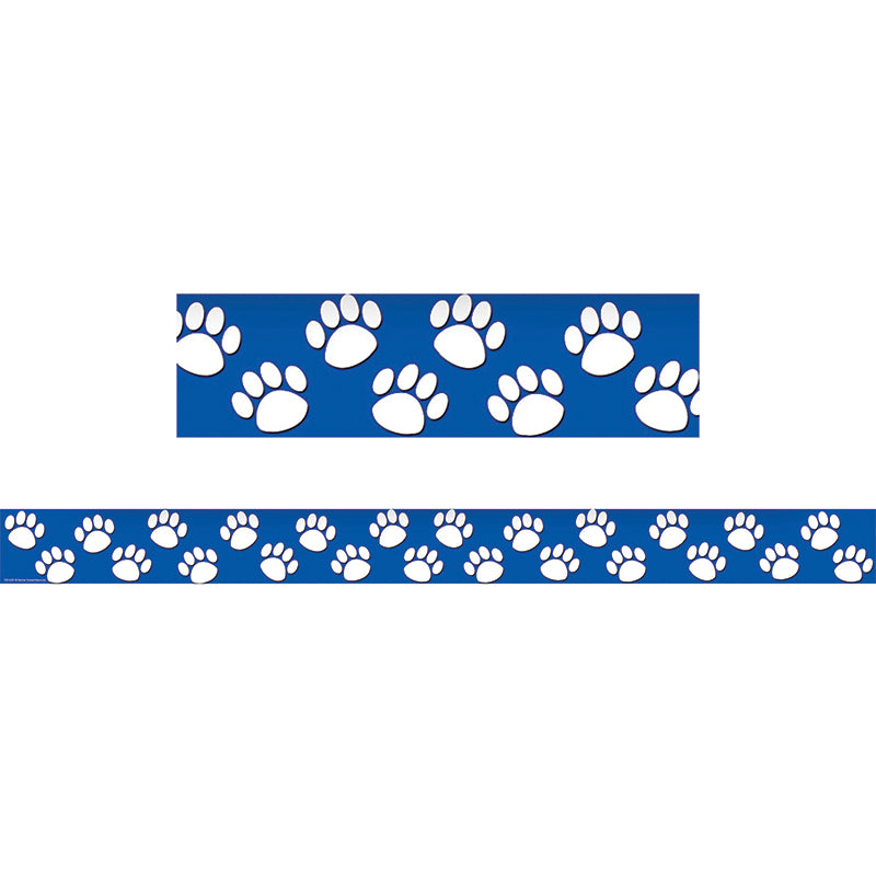 #37045 BLUE WITH WHITE PAW PRINTS STRAIGHT BORDER TRIM