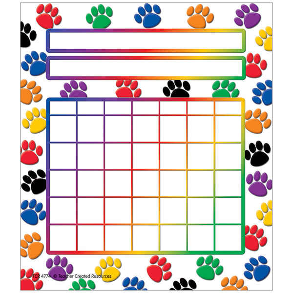 #37100 COLORFUL PAW PRINTS INCENTIVE CHART 5 1/4 X 6 36/PK