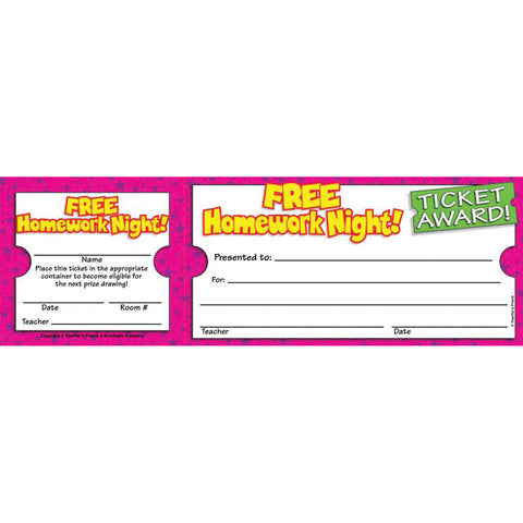 #38341 FREE HOMEWORK NIGHT TICKET AWARDS