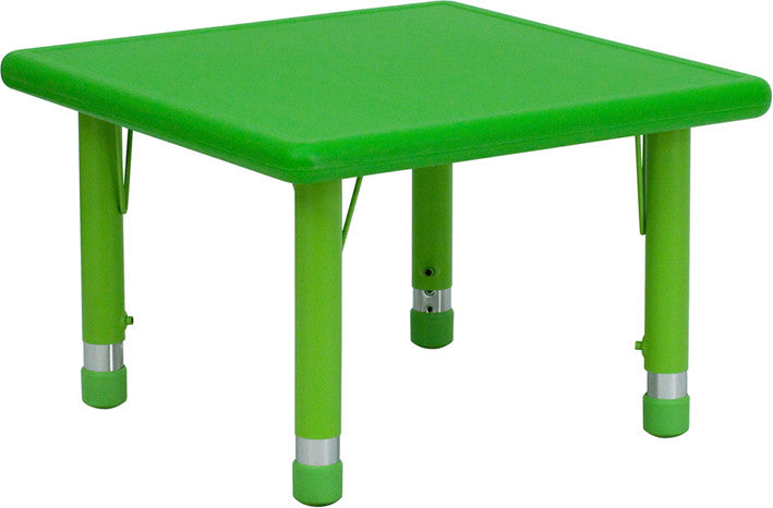 #41152 24'' Square Height Adjustable Green Plastic Activity Table