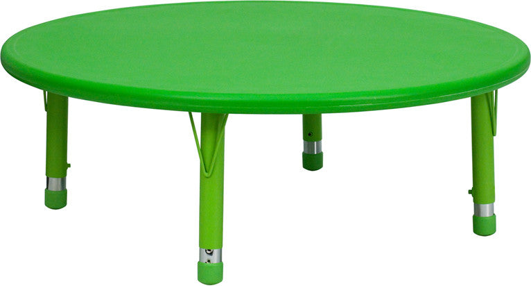 #41173 45'' Round Height Adjustable Green Plastic Activity Table