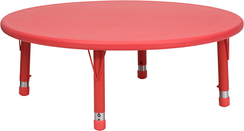 #41174 45'' Round Height Adjustable Red Plastic Activity Table